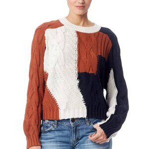 360 Sweater Marie Colorblock Cable Knit Rust/White/Navy - Size Small